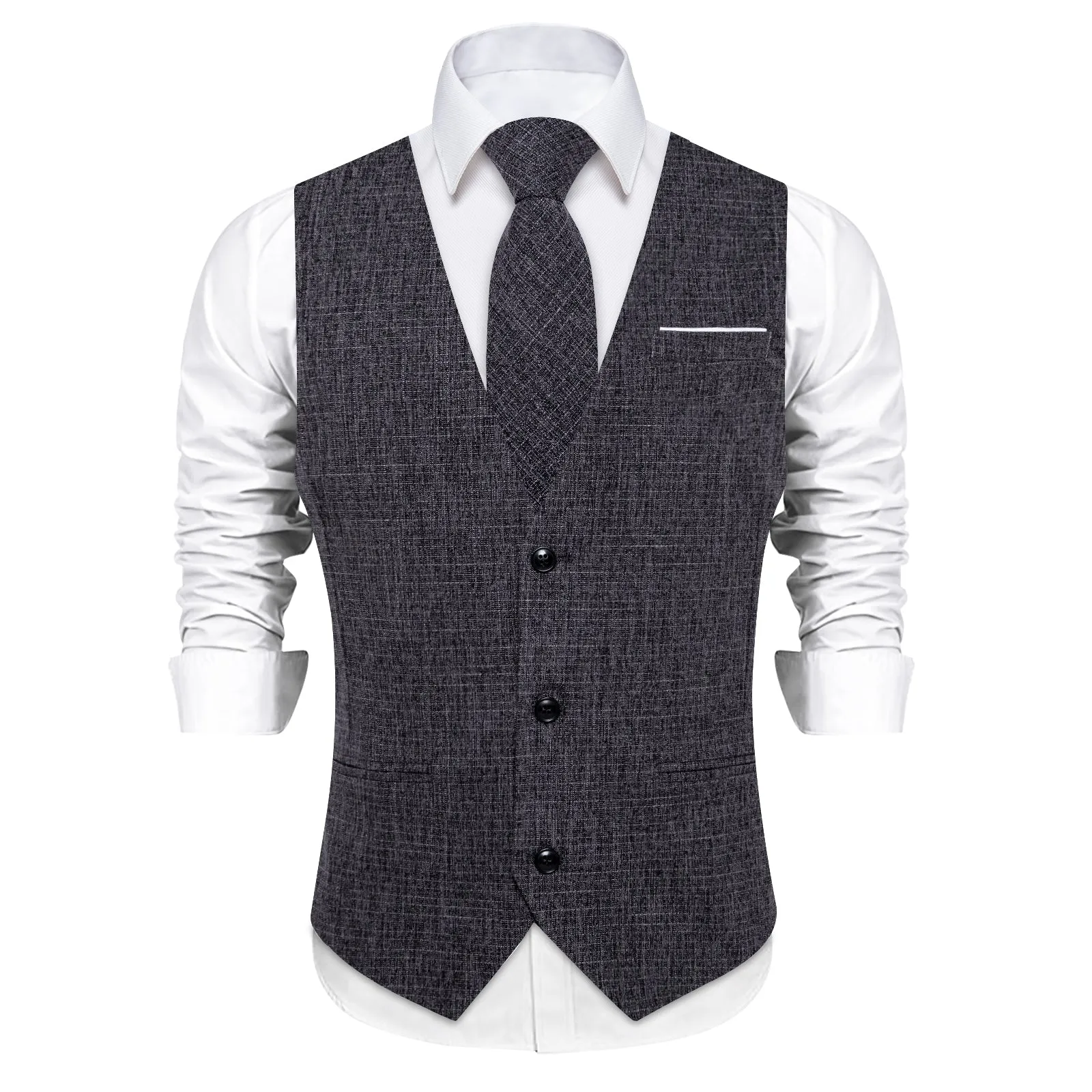 Ties2you Dark Grey Solid Jacquard Men's Vest Necktie Bowtie Set sold by Ties2You product image thumbnail 3