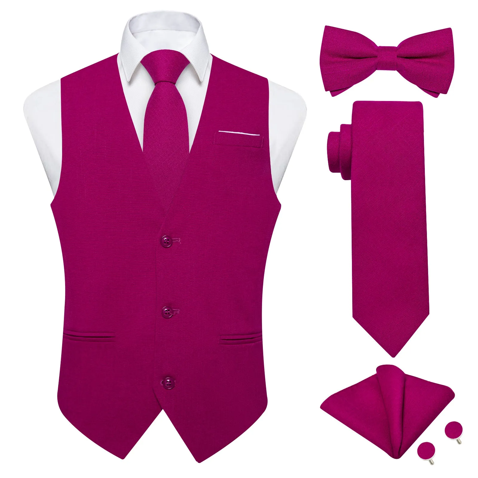 Ties2you Red Violet Solid Jacquard Men's Vest Necktie Bowtie Set sold by Ties2You product image thumbnail 2
