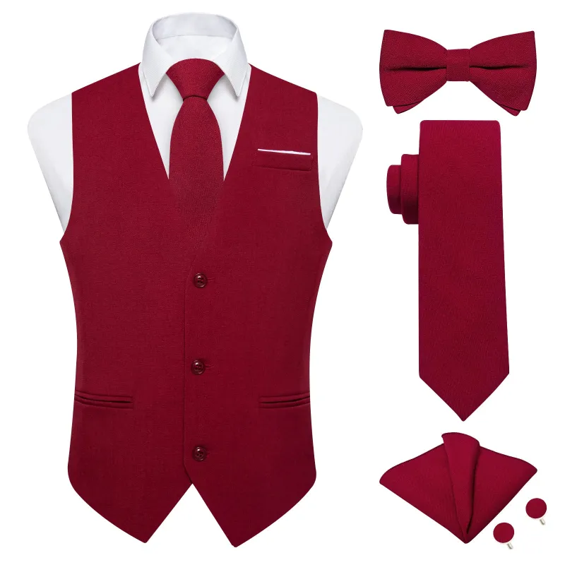 Ties2you Burgundy Red Solid Jacquard Men's Vest Necktie Bowtie Set made by Ties2You