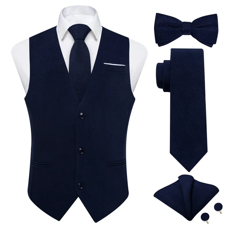 Ties2you Oxford Blue Solid Jacquard Men's Vest Necktie Bowtie Set sold by Ties2You