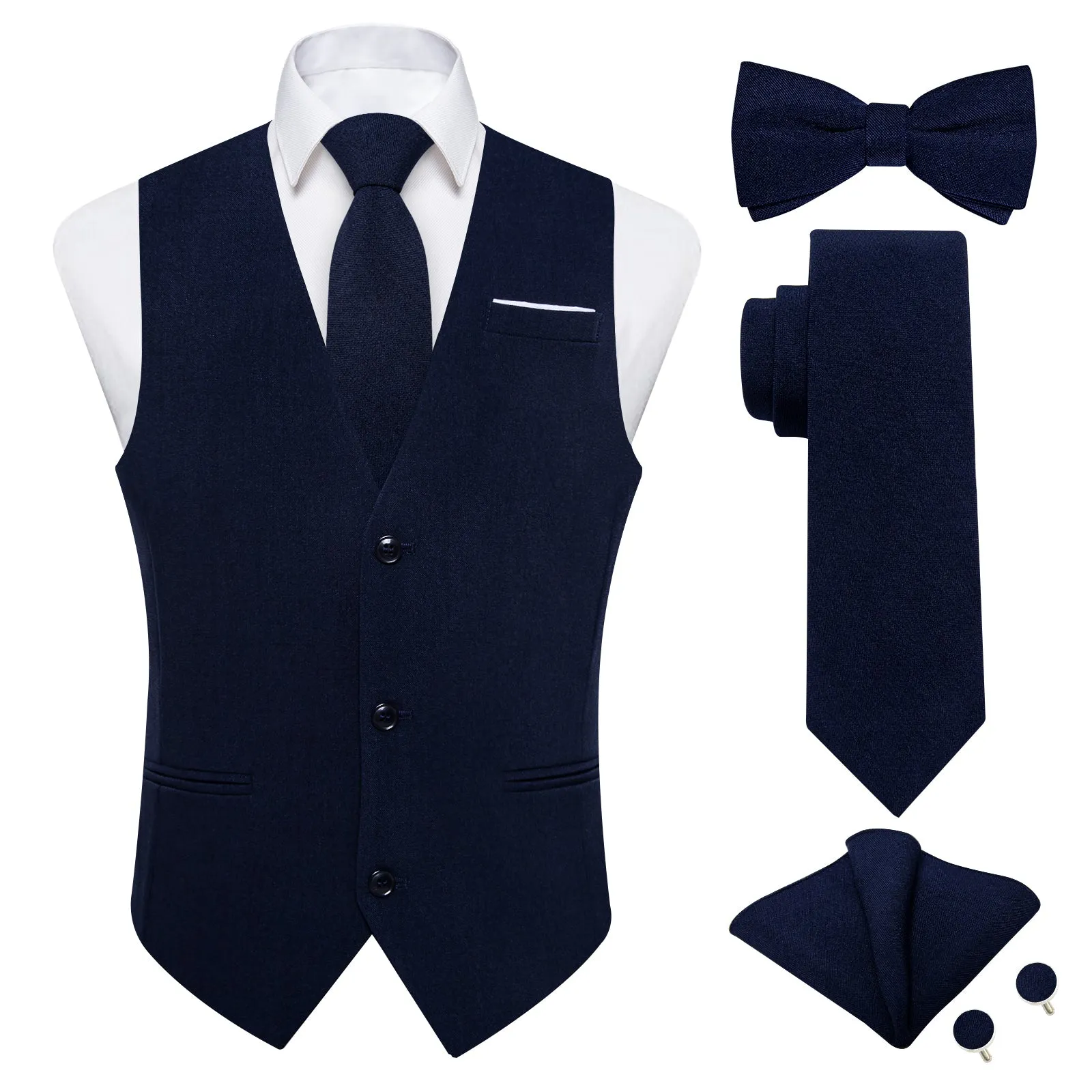 Ties2you Oxford Blue Solid Jacquard Men's Vest Necktie Bowtie Set sold by Ties2You