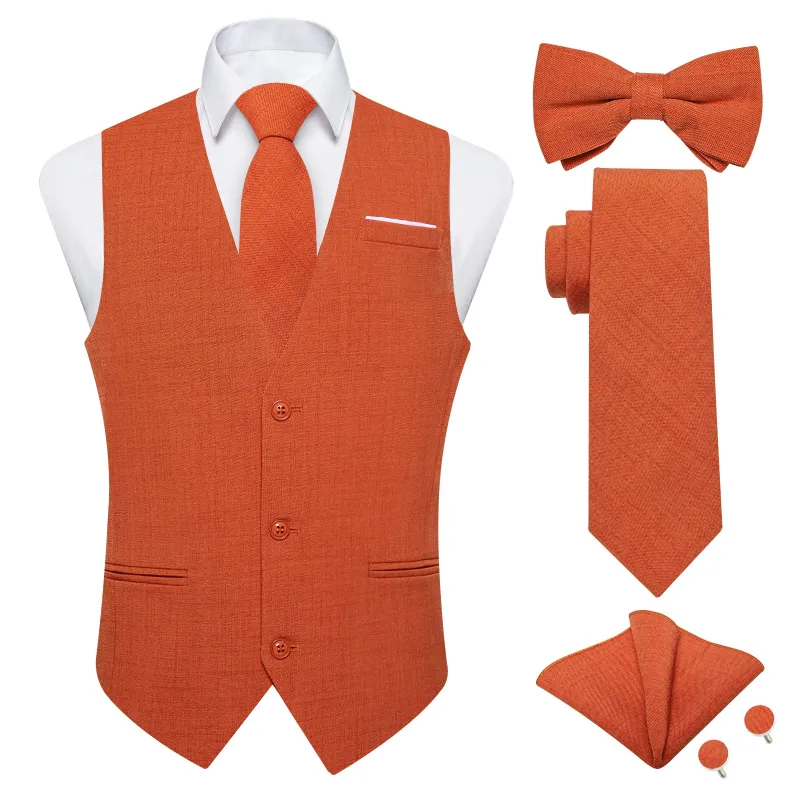 Ties2you Orange Solid Jacquard Men's Vest Necktie Bowtie Set made by Ties2You