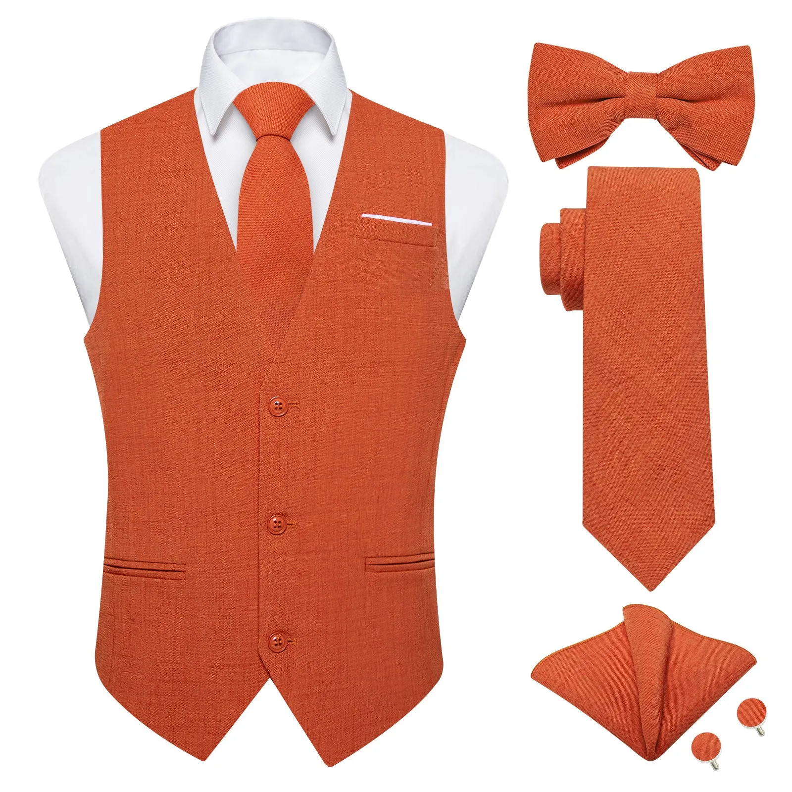 Ties2you Orange Solid Jacquard Men's Vest Necktie Bowtie Set sold by Ties2You