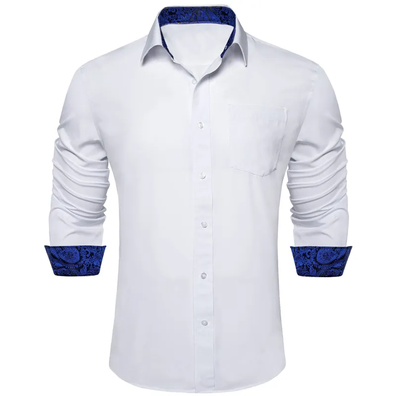 Ties2you Tuxedo Shirt White Solid Splicing Navy Paisley Silk Mens Dress Shirt sold by Ties2You