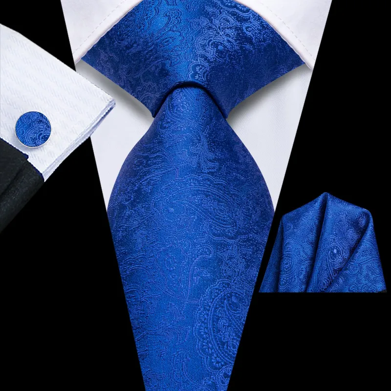 Ties2you Blue Tie Denim Blue Paisley Silk Mens Tie Pocket Square Cufflinks Set sold by Ties2You