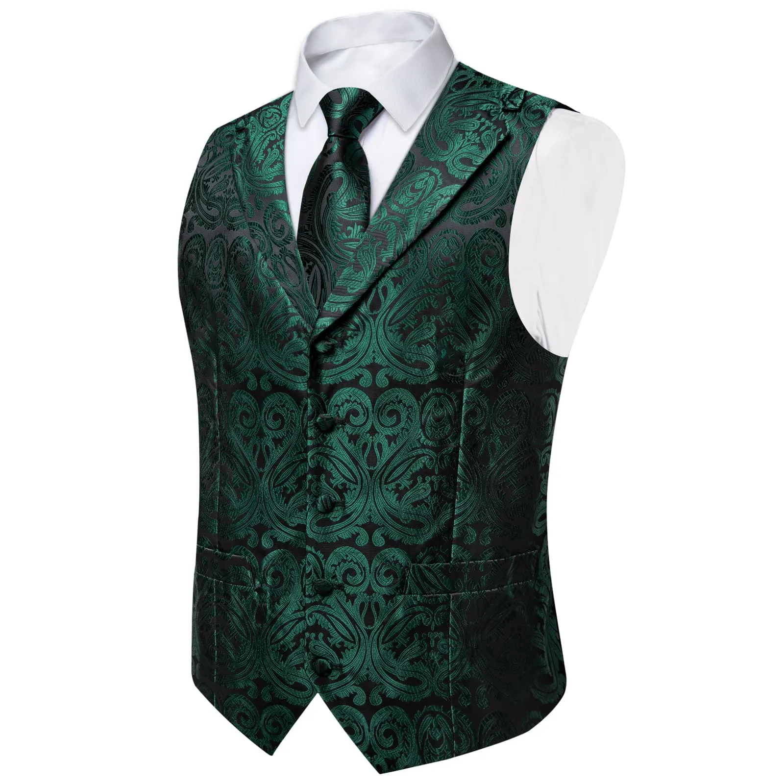 Ties2you Work Vest Phthalo Green Paisley Notched Collar Silk Waistcoat Tie Set for Men sold by Ties2You product image thumbnail 3