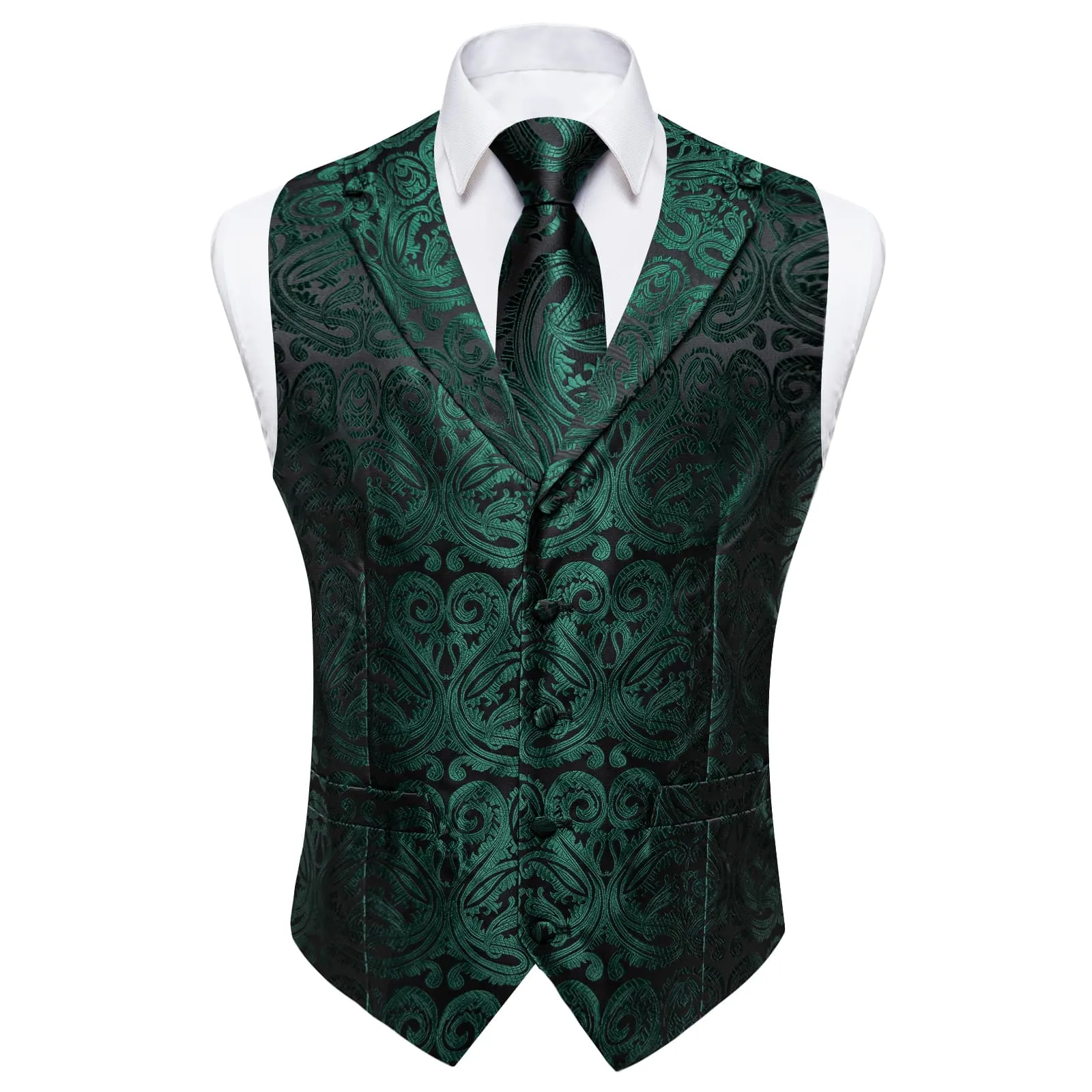 Ties2you Work Vest Phthalo Green Paisley Notched Collar Silk Waistcoat Tie Set for Men sold by Ties2You product image thumbnail 4