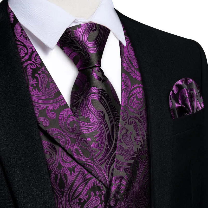 Ties2you Work Vest Palatinate Purple Paisley Notched Collar Silk Waistcoat Tie Set for Men sold by Ties2You