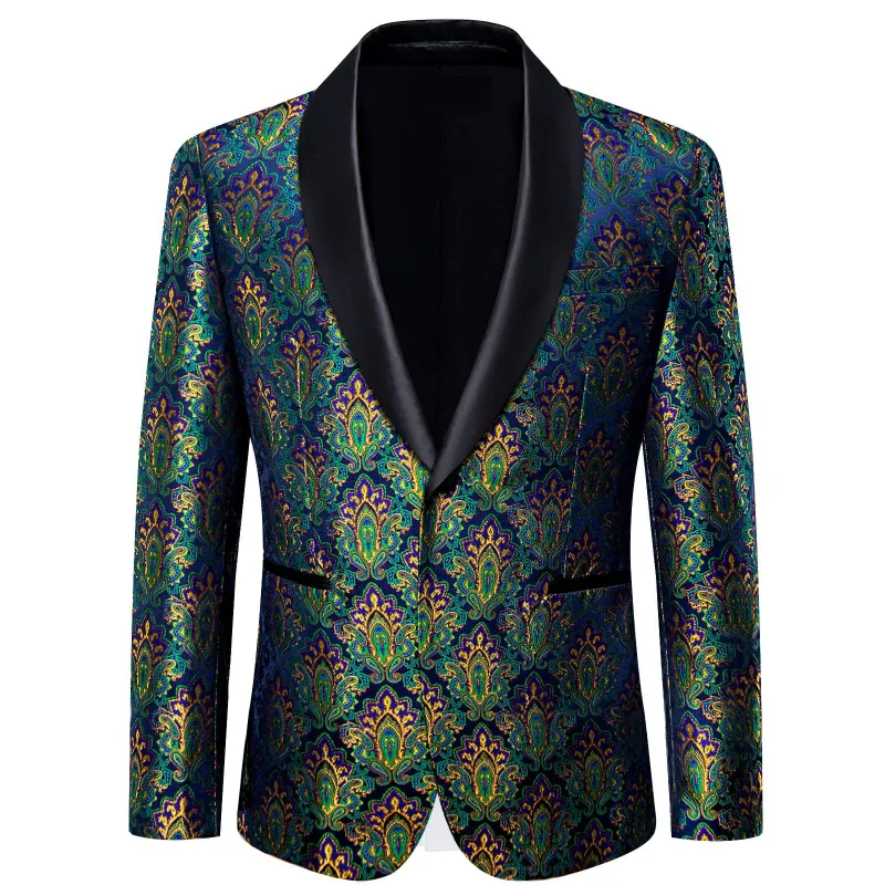 Ties2you Dress Suit Blue Green Paisley Shawl Collar Silk Prom Suit for Men made by Ties2You
