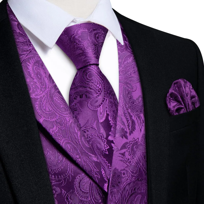 Ties2you Dress Vest Palatinate Purple Paisley Notched Collar Silk Mens Waistcoat Tie Set sold by Ties2You