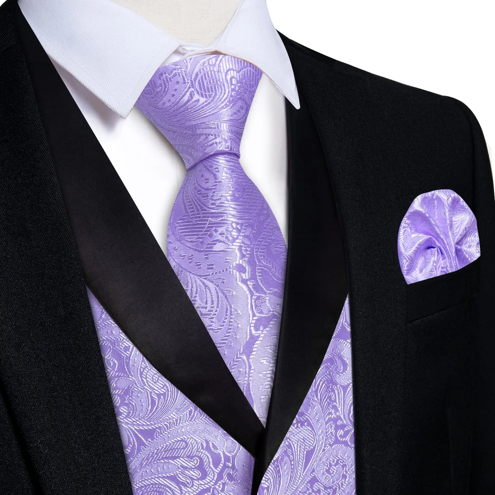 Ties2you Shawl Collar Dress Vest Lavender Paisley Prom Waistcoat Tie Hanky Cufflinks Set sold by Ties2You