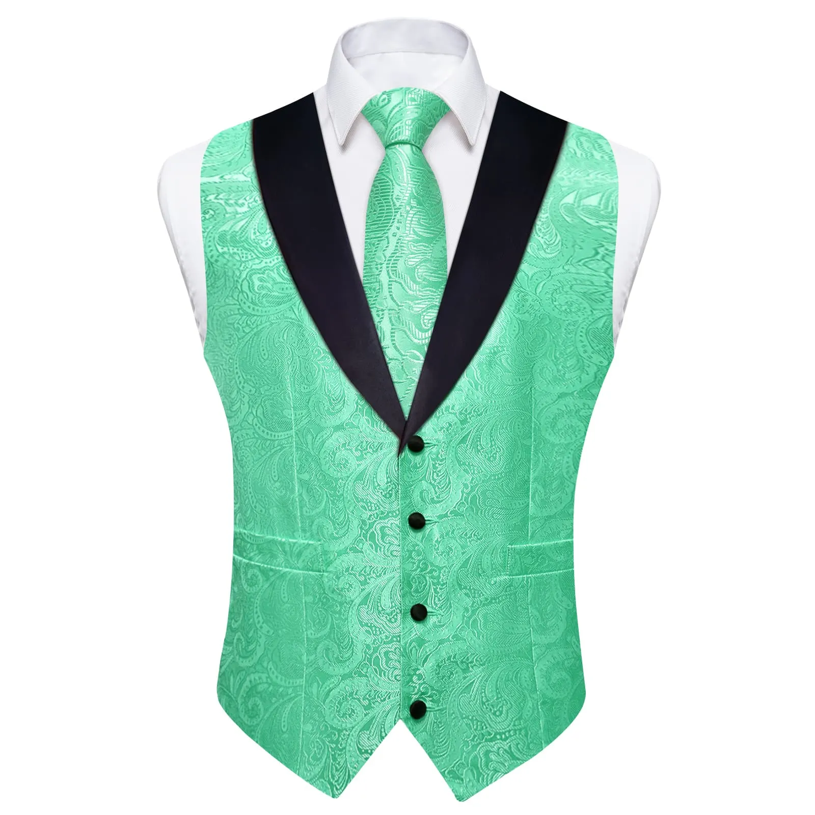 Ties2you Dress Vest Mint Green Floral Shawl Collar Silk Mens Waistcoat Tie Set sold by Ties2You product image thumbnail 3