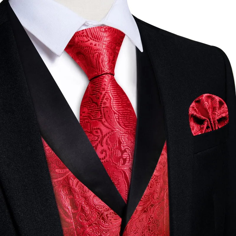 Ties2you Dress Vest Pure Red Shawl Collar Silk Mens Waistcoat Tie Set sold by Ties2You