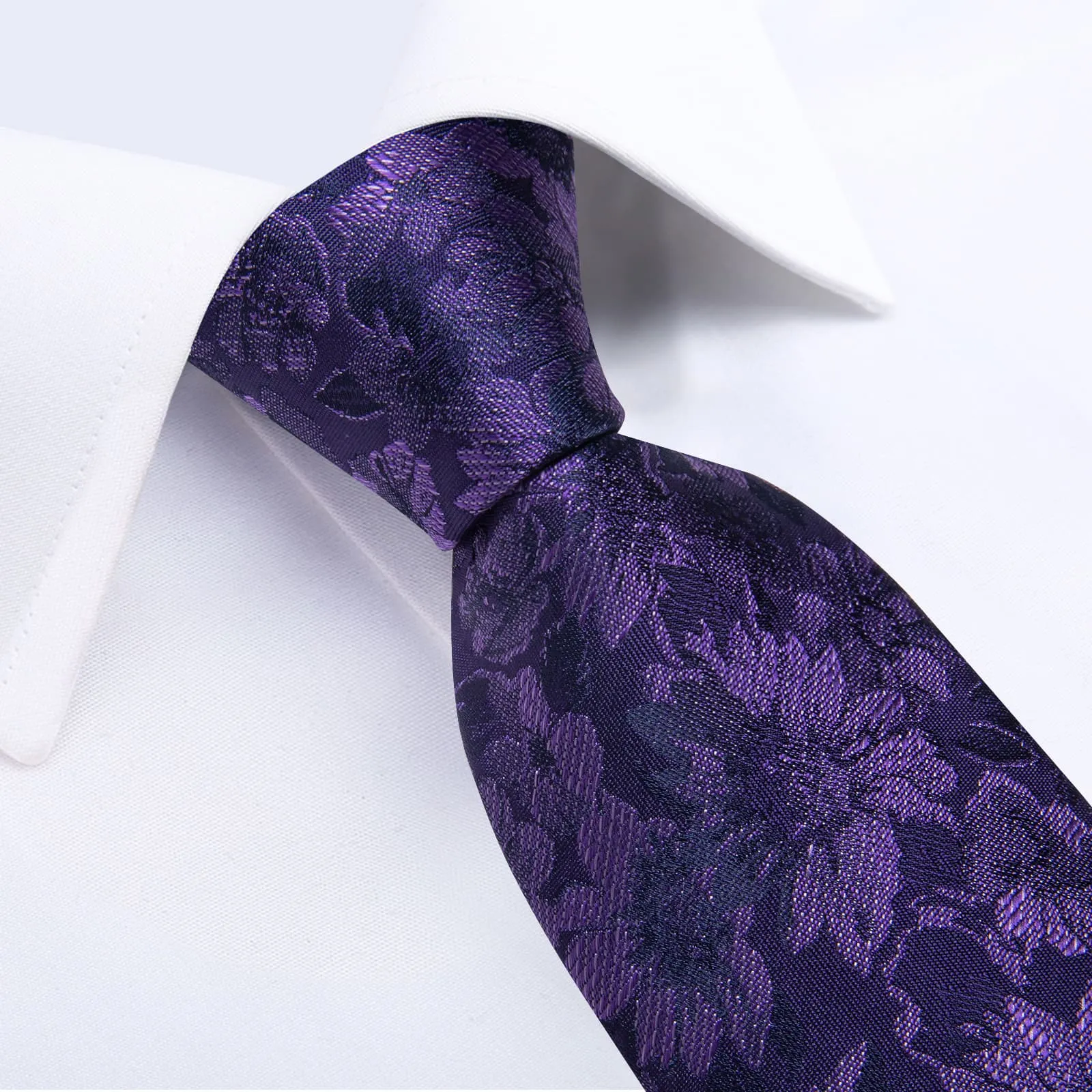 Ties2you Dress Tie Dark Purple Floral Silk Mens Necktie Handkerchief Cufflinks Set sold by Ties2You product image thumbnail 3