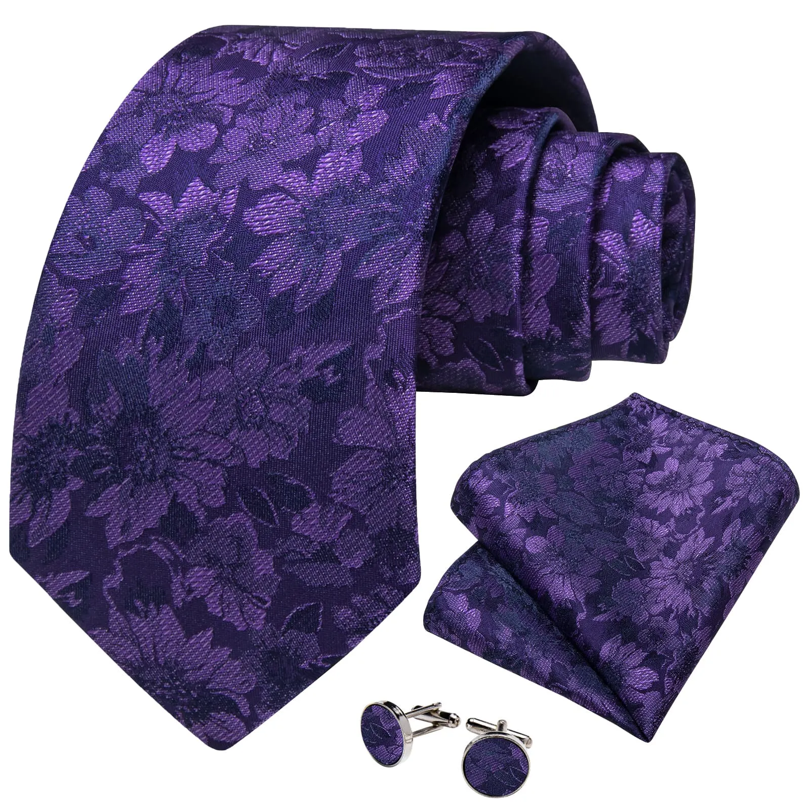 Ties2you Dress Tie Dark Purple Floral Silk Mens Necktie Handkerchief Cufflinks Set sold by Ties2You product image thumbnail 2