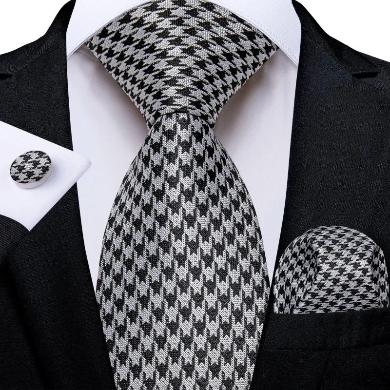 Ties2you Dress Tie Black White Novelty Pattern Silk Mens Necktie Handkerchief Cufflinks Set sold by Ties2You