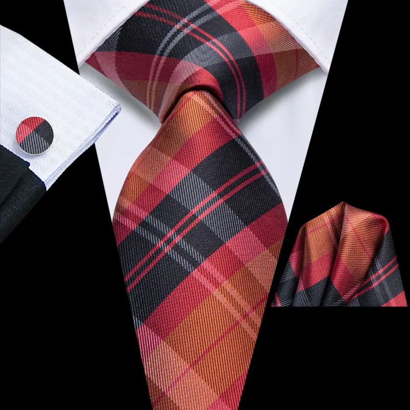 Ties2you Silk Necktie Orange Black Red Striped Mens Work Dress Tie Set sold by Ties2You