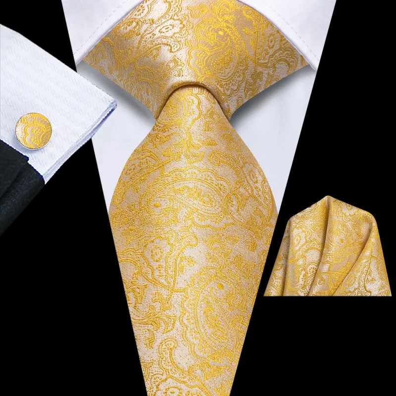 Ties2you Silk Necktie Cream Yellow Floral Mens Work Dress Tie Set sold by Ties2You
