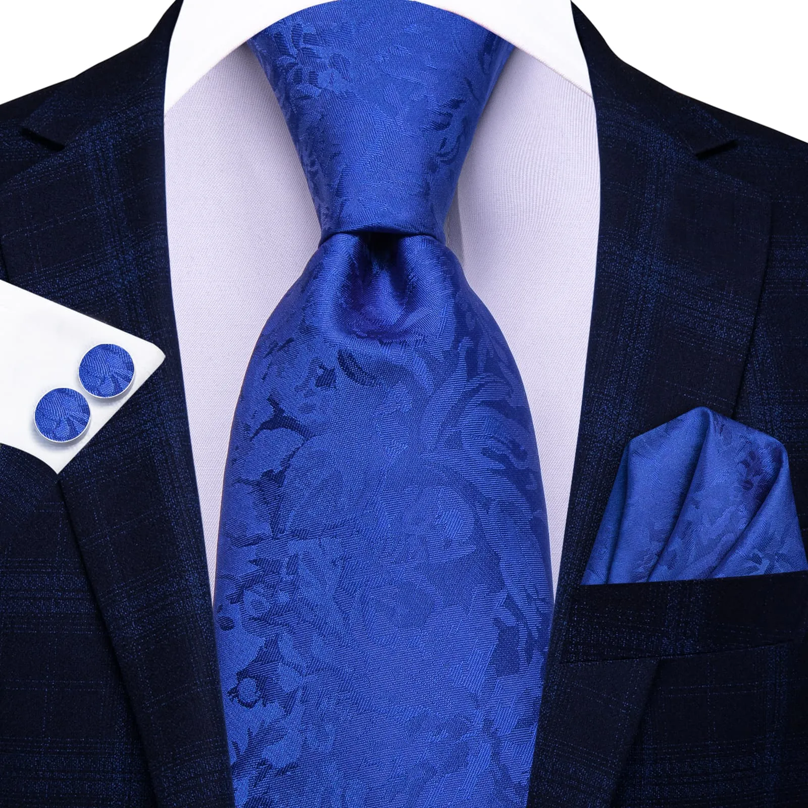 Ties2you Silk Necktie Cobalt Blue Floral Mens Work Dress Tie Set sold by Ties2You product image thumbnail 2