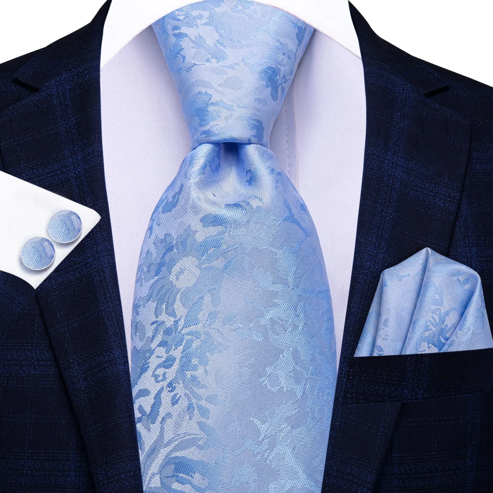 Ties2you Silk Necktie Sky Blue Floral Mens Dress Work Tie Set sold by Ties2You product image thumbnail 2