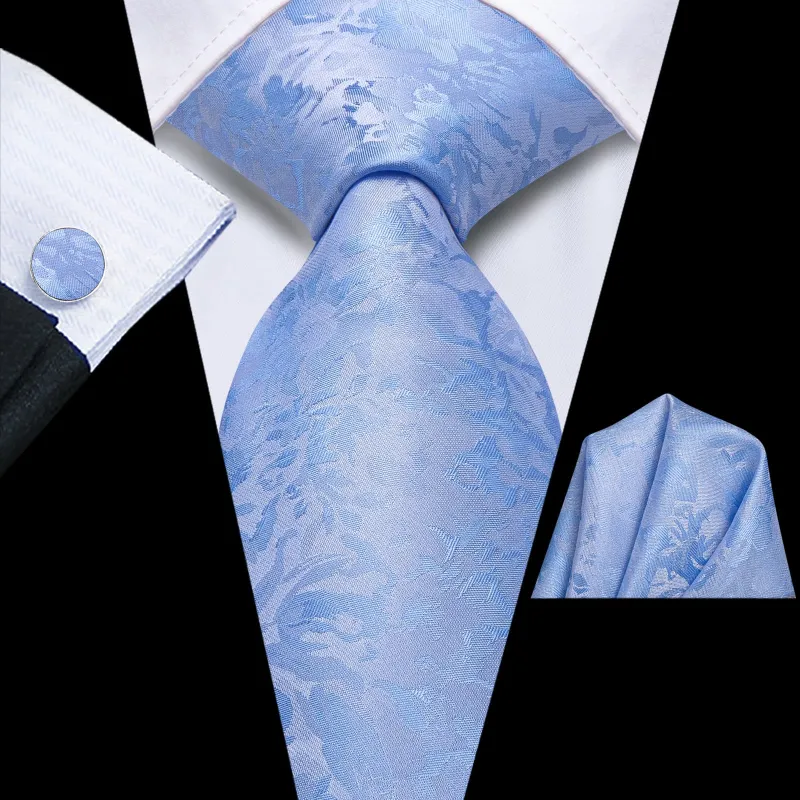 Ties2you Silk Necktie Sky Blue Floral Mens Dress Work Tie Set sold by Ties2You