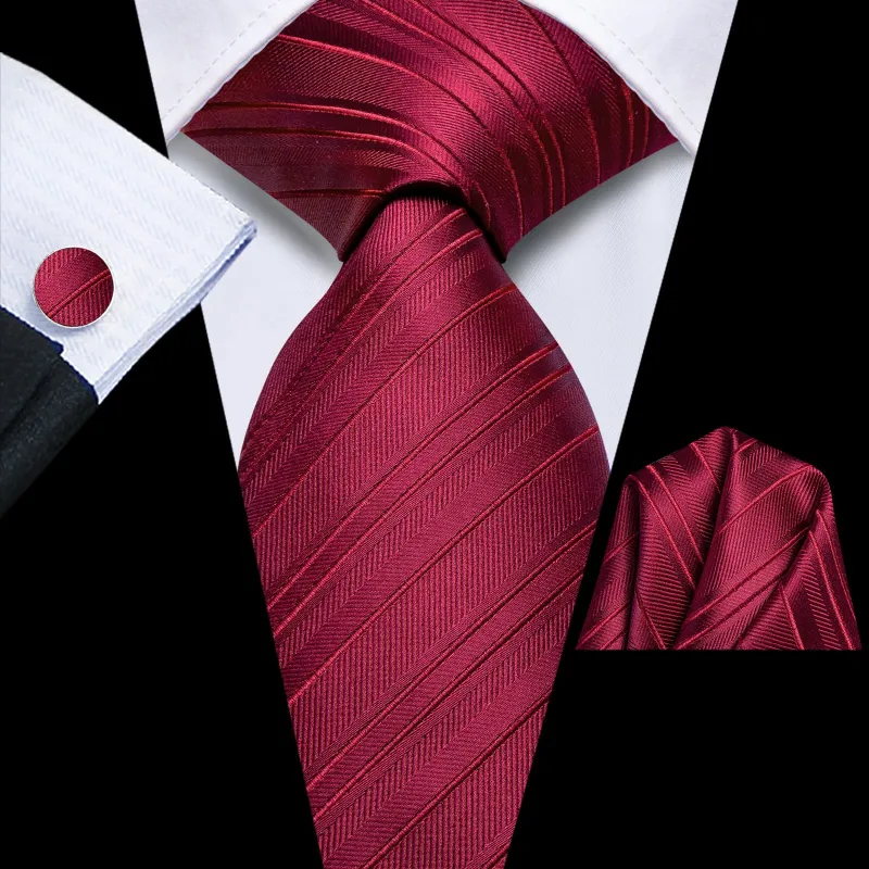Ties2you Silk Necktie Burgundy Striped Mens Dress Work Tie Set sold by Ties2You