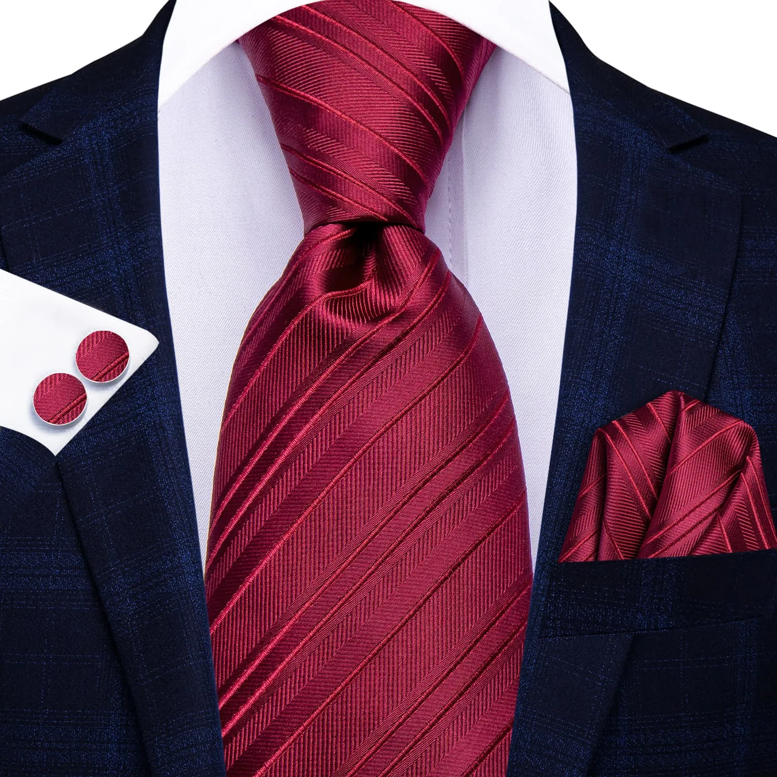 Ties2you Silk Necktie Burgundy Striped Mens Dress Work Tie Set sold by Ties2You product image thumbnail 2
