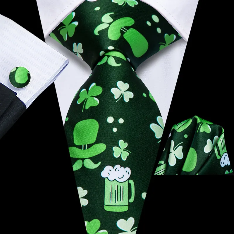 Ties2you Silk Necktie Deep Green Novelty Pattern Mens Casual Tie Set sold by Ties2You