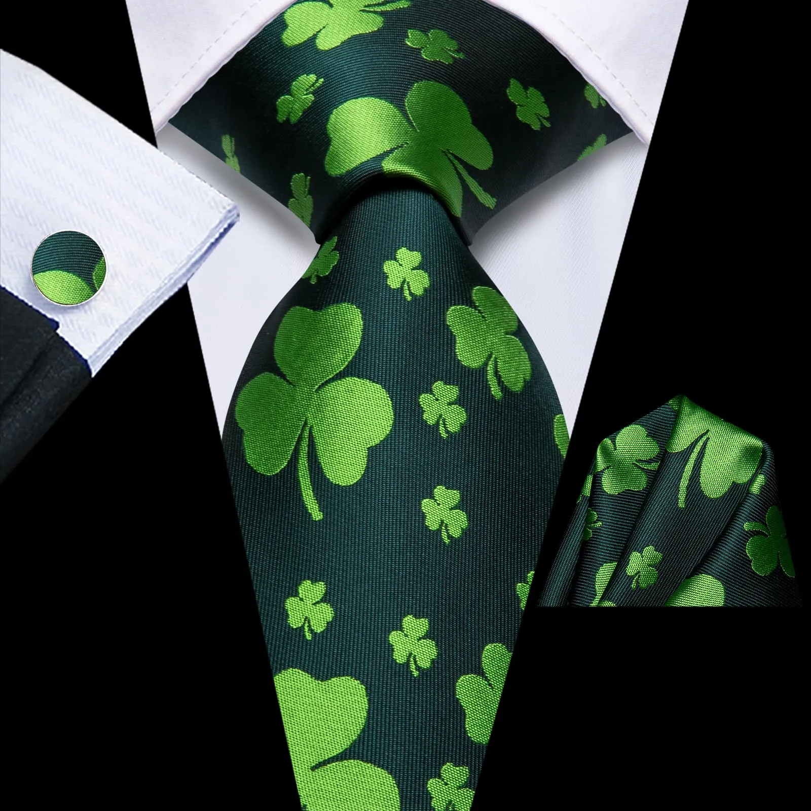 Ties2you Silk Necktie Dark Green Novelty Shamrock Pattern Mens Casual Tie Set sold by Ties2You