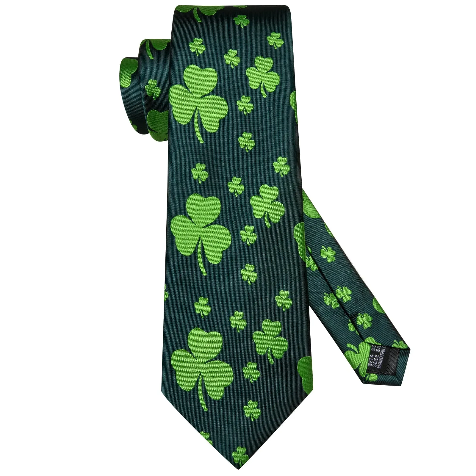 Ties2you Silk Necktie Dark Green Novelty Shamrock Pattern Mens Casual Tie Set sold by Ties2You product image thumbnail 4
