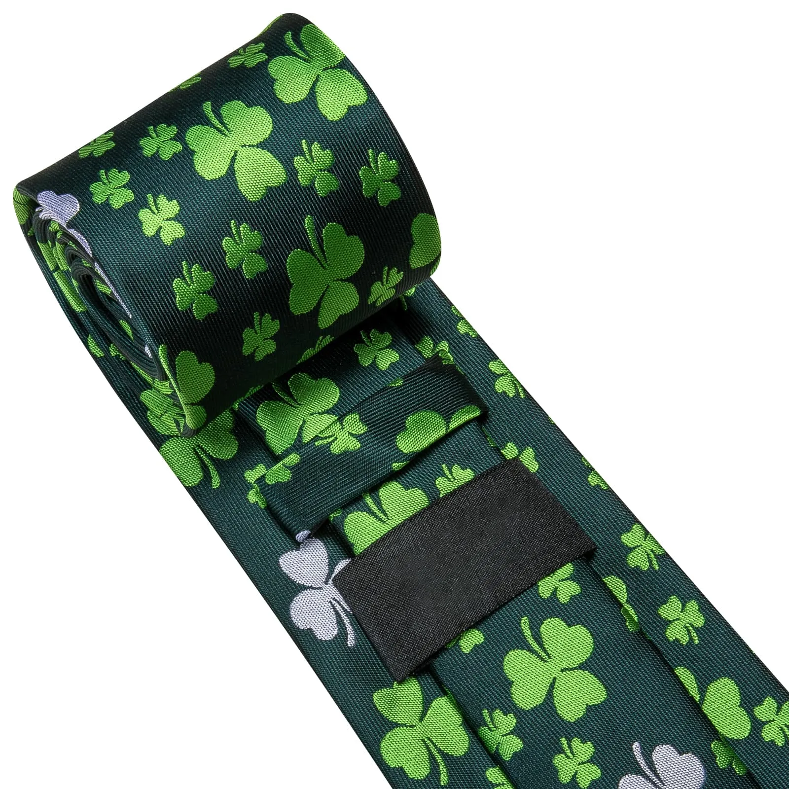 Ties2you Silk Necktie Dark Green Novelty Shamrock Pattern Mens Casual Tie Set sold by Ties2You product image thumbnail 5