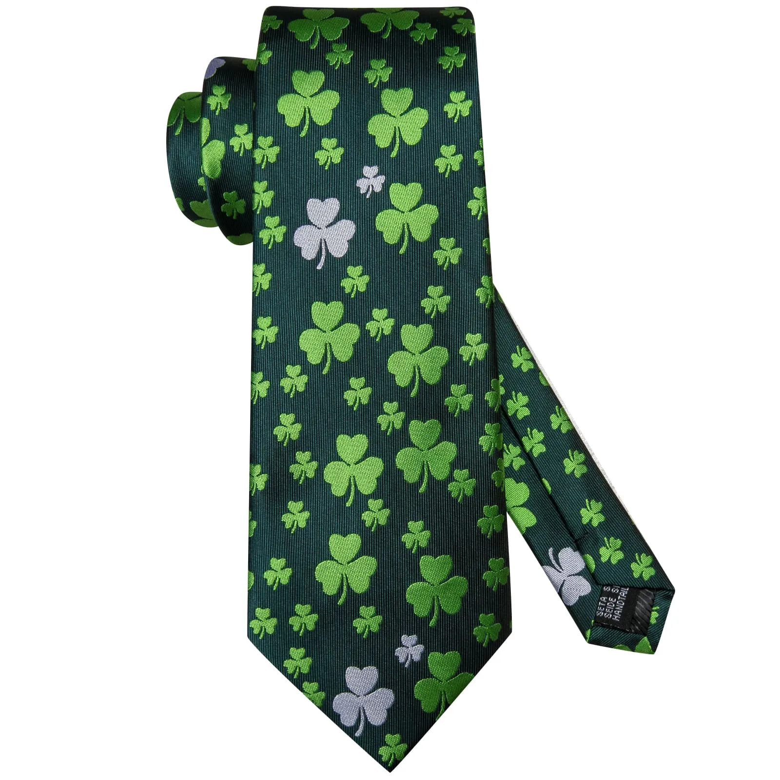 Ties2you Silk Necktie Dark Green Novelty Shamrock Pattern Mens Casual Tie Set sold by Ties2You product image thumbnail 4