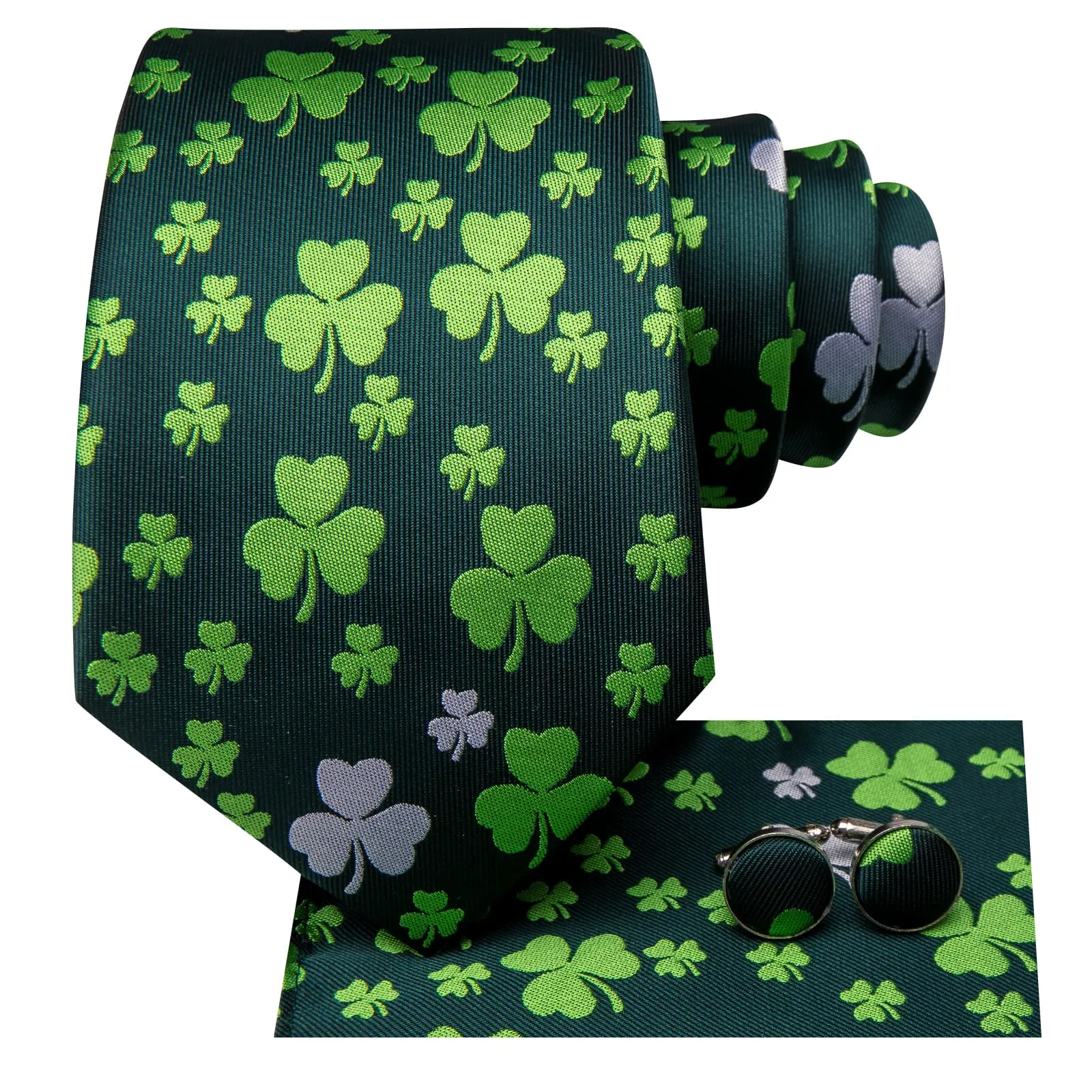 Ties2you Silk Necktie Dark Green Novelty Shamrock Pattern Mens Casual Tie Set sold by Ties2You product image thumbnail 3