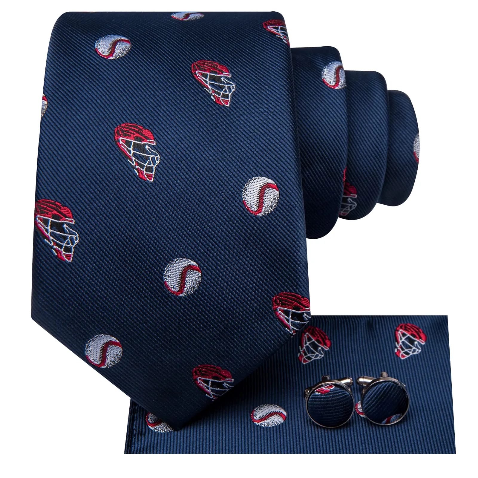 Ties2you Silk Necktie Dark Blue Fun Novelty Baseball Casual Mens Tie Set sold by Ties2You product image thumbnail 3