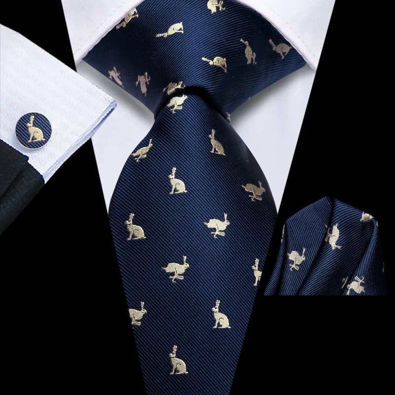 Ties2you Silk Necktie Deep Blue Fun Novelty Rabbits Casual Mens Tie Set sold by Ties2You