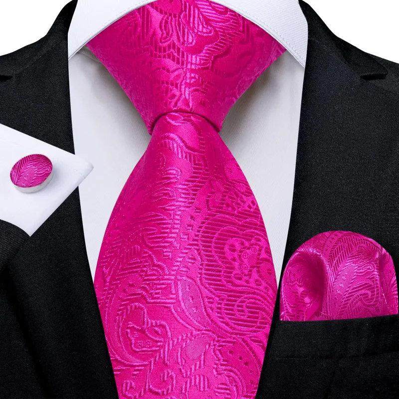 Ties2you Silk Tie Hot Pink Paisley Mens Necktie Pocket Square Cufflinks Set sold by Ties2You