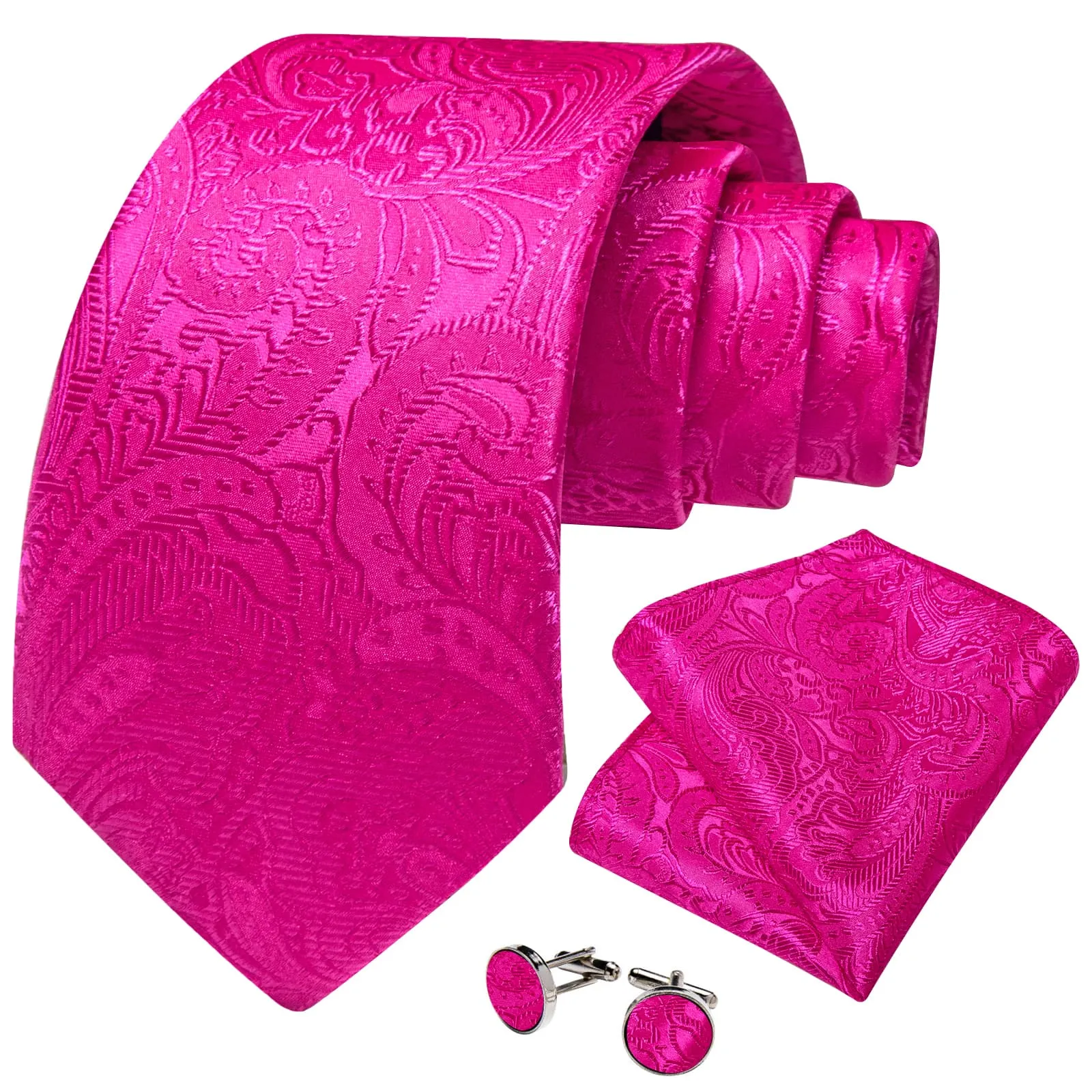 Ties2you Silk Tie Hot Pink Paisley Mens Necktie Pocket Square Cufflinks Set sold by Ties2You product image thumbnail 2