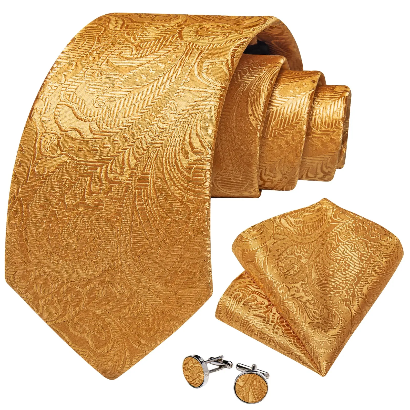 Ties2you Silk Tie Gold Paisley Mens Necktie Pocket Square Cufflinks Set sold by Ties2You product image thumbnail 2