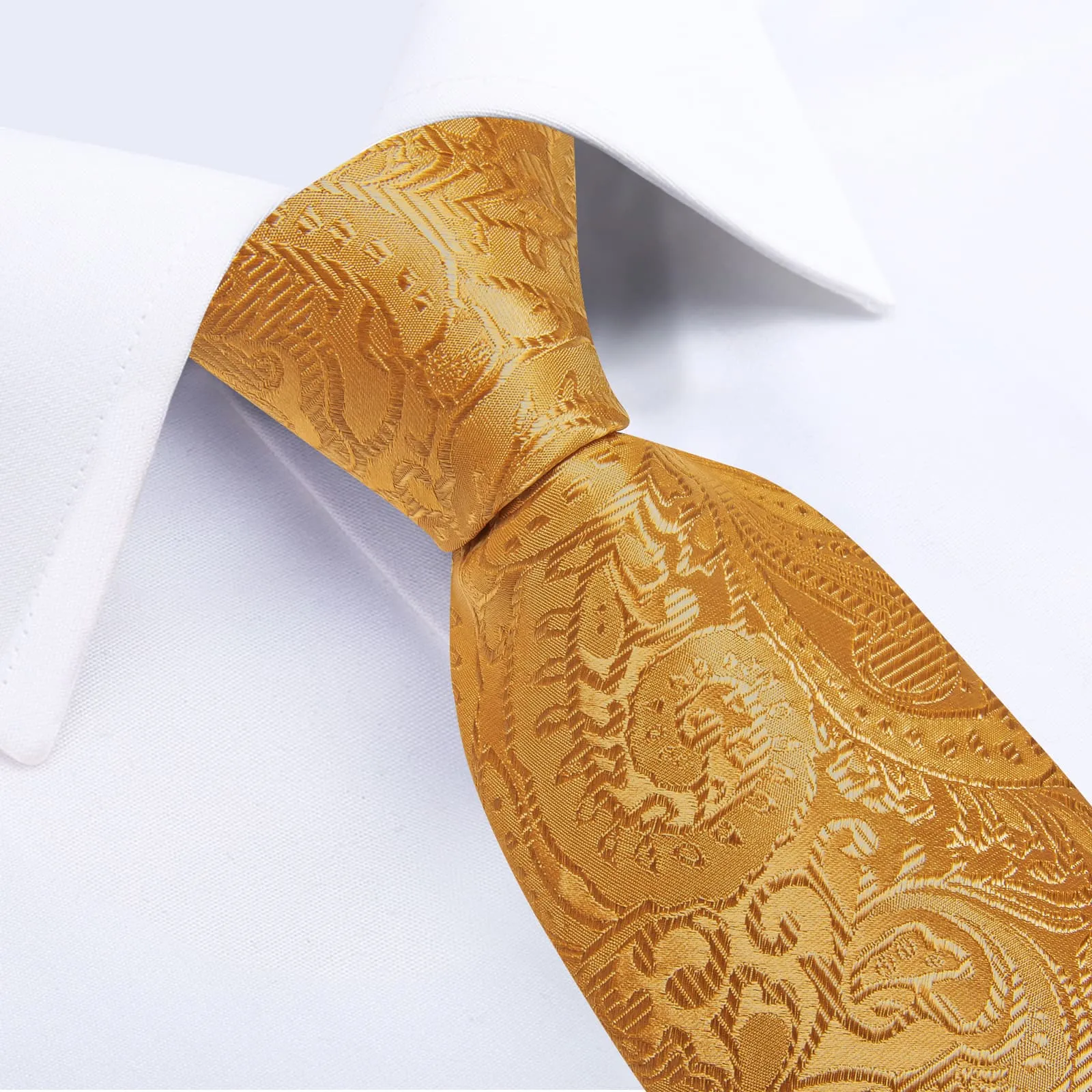 Ties2you Silk Tie Gold Paisley Mens Necktie Pocket Square Cufflinks Set sold by Ties2You product image thumbnail 3