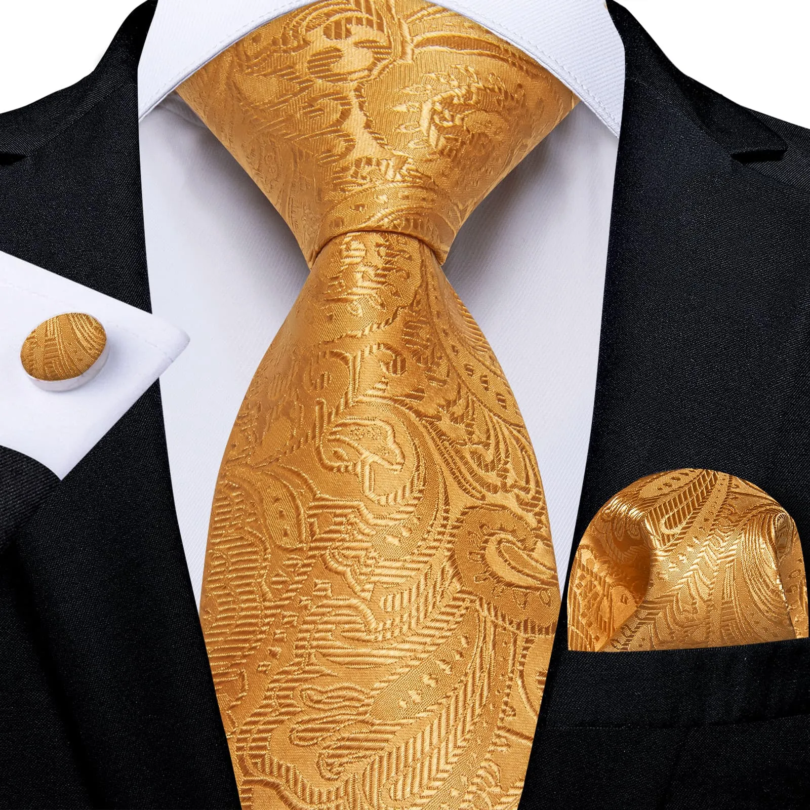 Ties2you Silk Tie Gold Paisley Mens Necktie Pocket Square Cufflinks Set sold by Ties2You