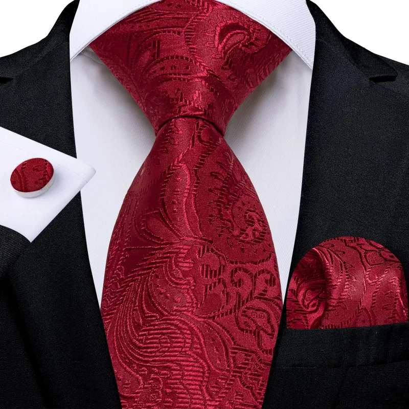 Ties2you Silk Tie Burgundy Paisley Mens Necktie Pocket Square Cufflinks Set sold by Ties2You