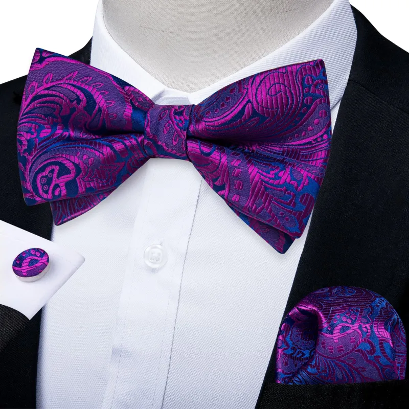 Ties2you Silk Bow Tie Purple Blue Paisley Mens Pre-tied Bowtie Pocket Square Cufflinks Set sold by Ties2You