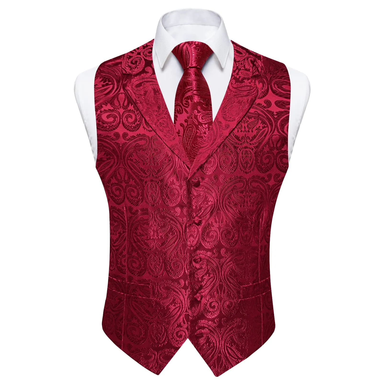 Ties2you Dress Vest Burgundy Paisley Notched Collar Silk Mens Work Vest Tie Set sold by Ties2You product image thumbnail 4