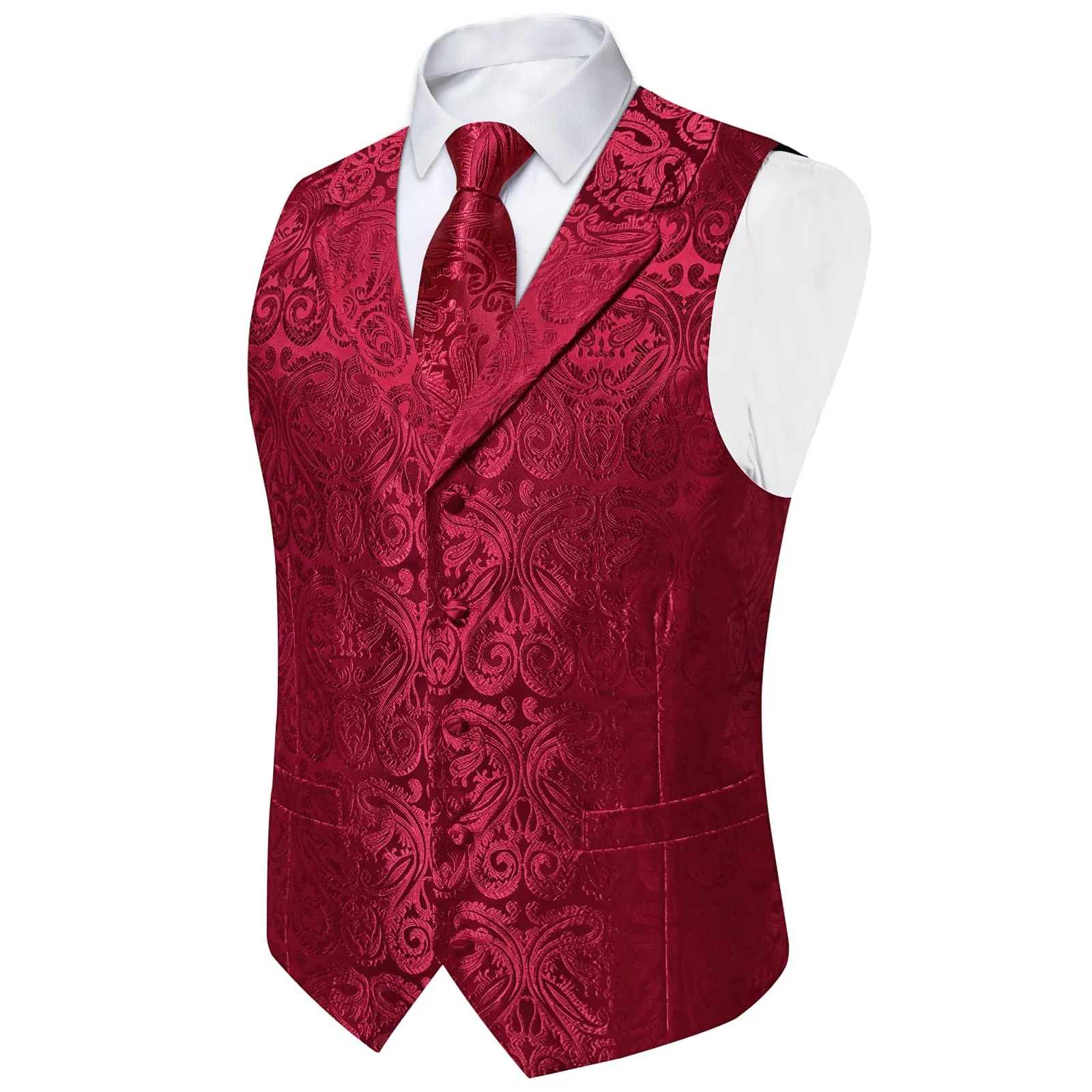 Ties2you Dress Vest Burgundy Paisley Notched Collar Silk Mens Work Vest Tie Set sold by Ties2You product image thumbnail 3