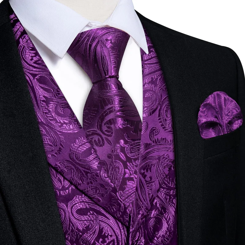 Ties2you Dress Vest Palatinate Purple Paisley Notched Collar Silk Mens Work Vest Tie Set sold by Ties2You