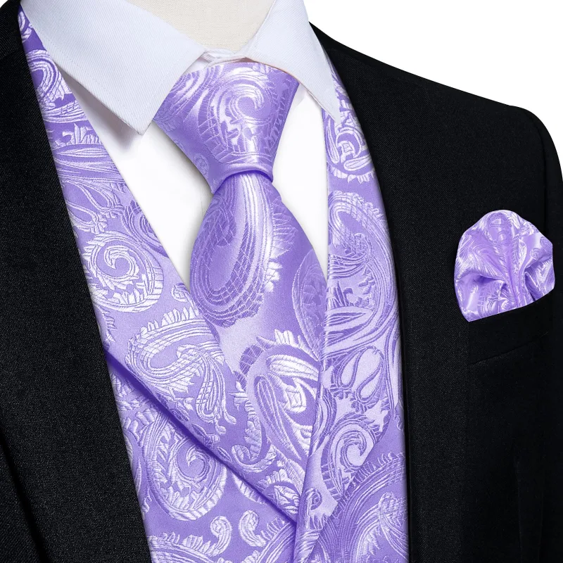 Ties2you Dress Vest Wisteria Purple Paisley Notched Collar Silk Mens Work Vest Tie Set sold by Ties2You