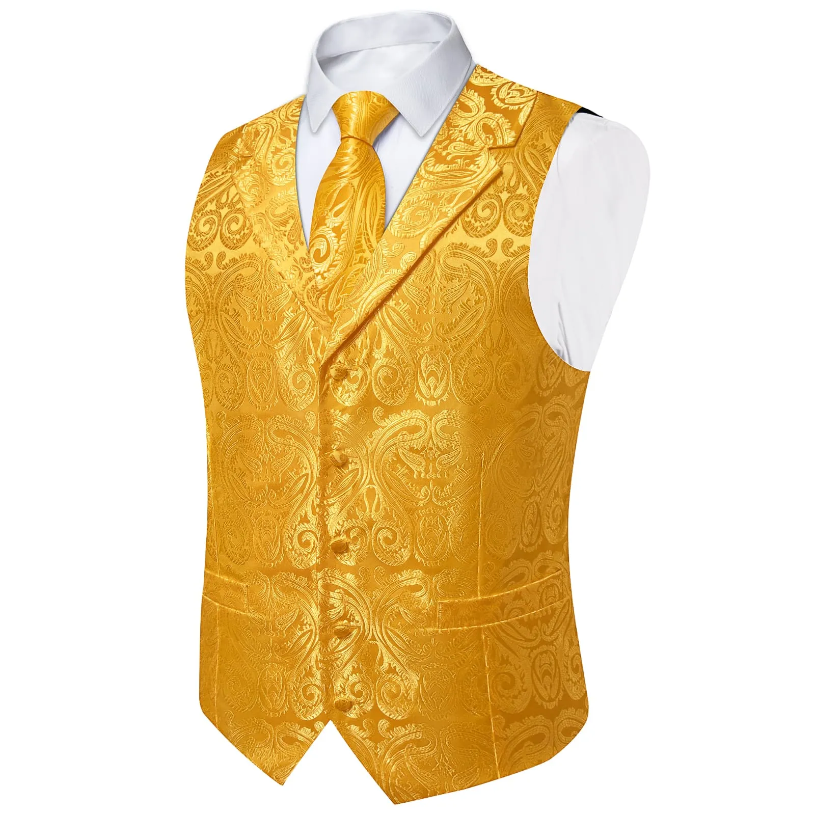 Ties2you Dress Vest Gamboge Yellow Paisley Notched Collar Silk Mens Work Vest Tie Set sold by Ties2You product image thumbnail 3
