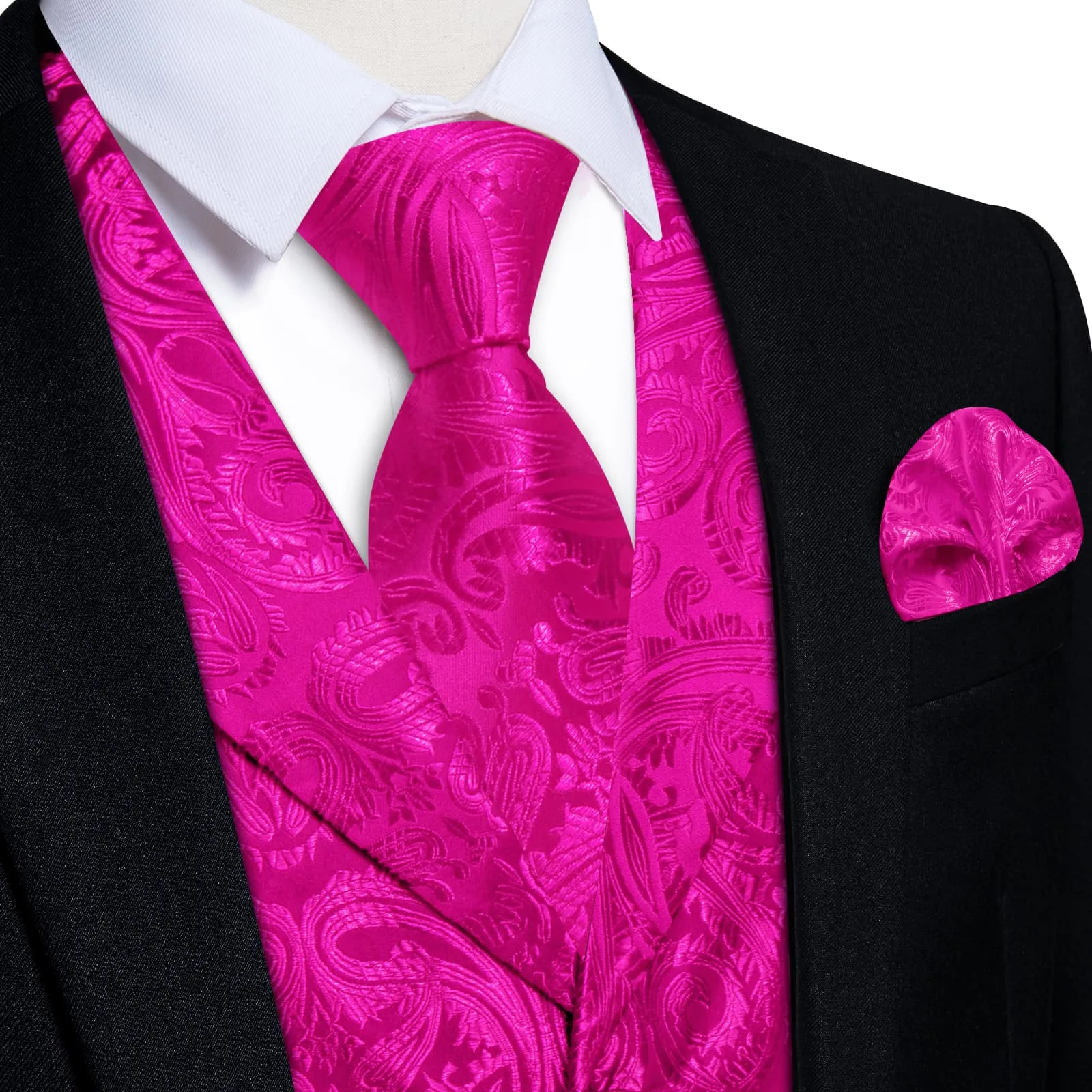 Ties2you Dress Vest Hot Pink Paisley Notched Collar Silk Mens Work Vest Tie Set sold by Ties2You