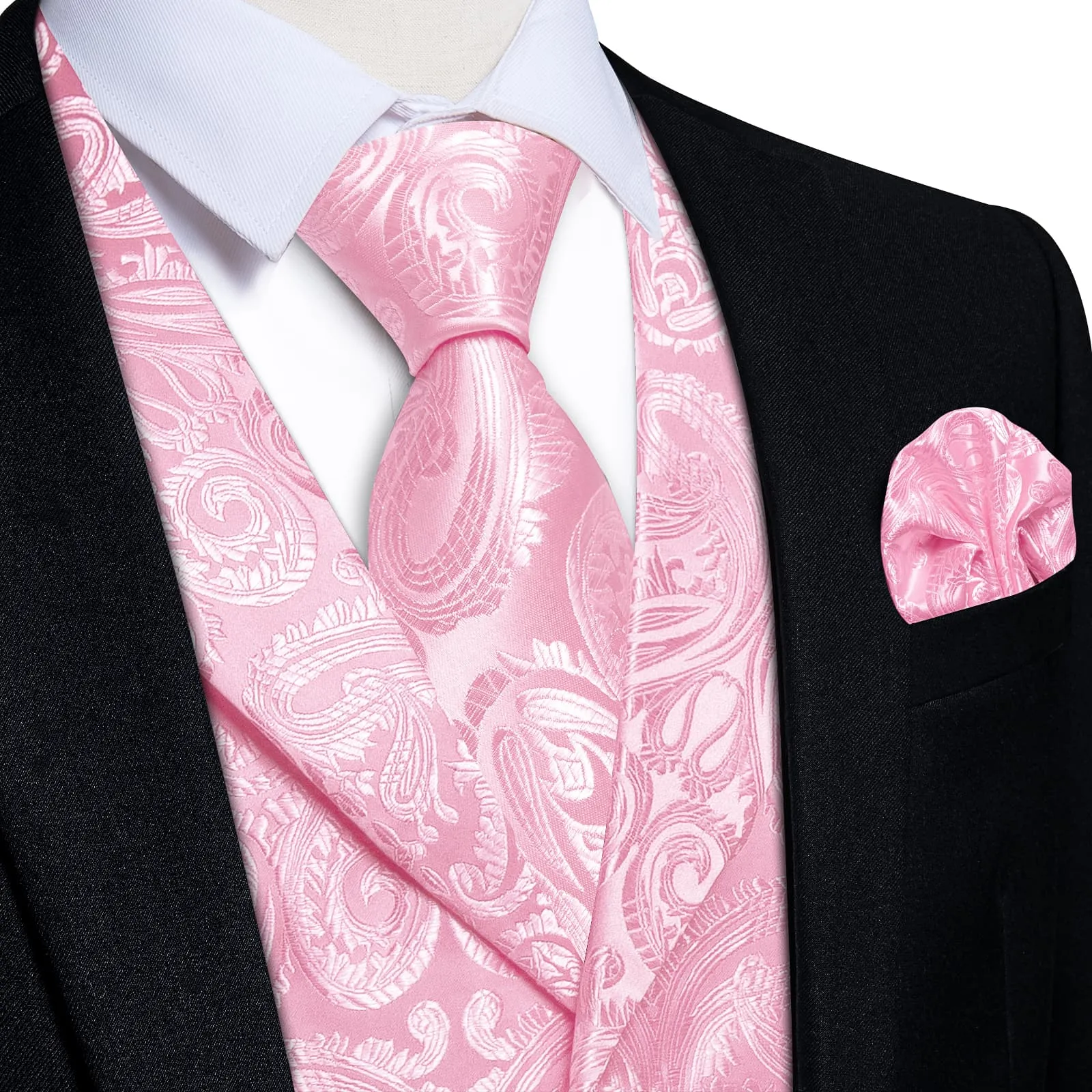 Ties2you Dress Vest Light Pink Paisley Notched Collar Silk Mens Work Vest Tie Set sold by Ties2You