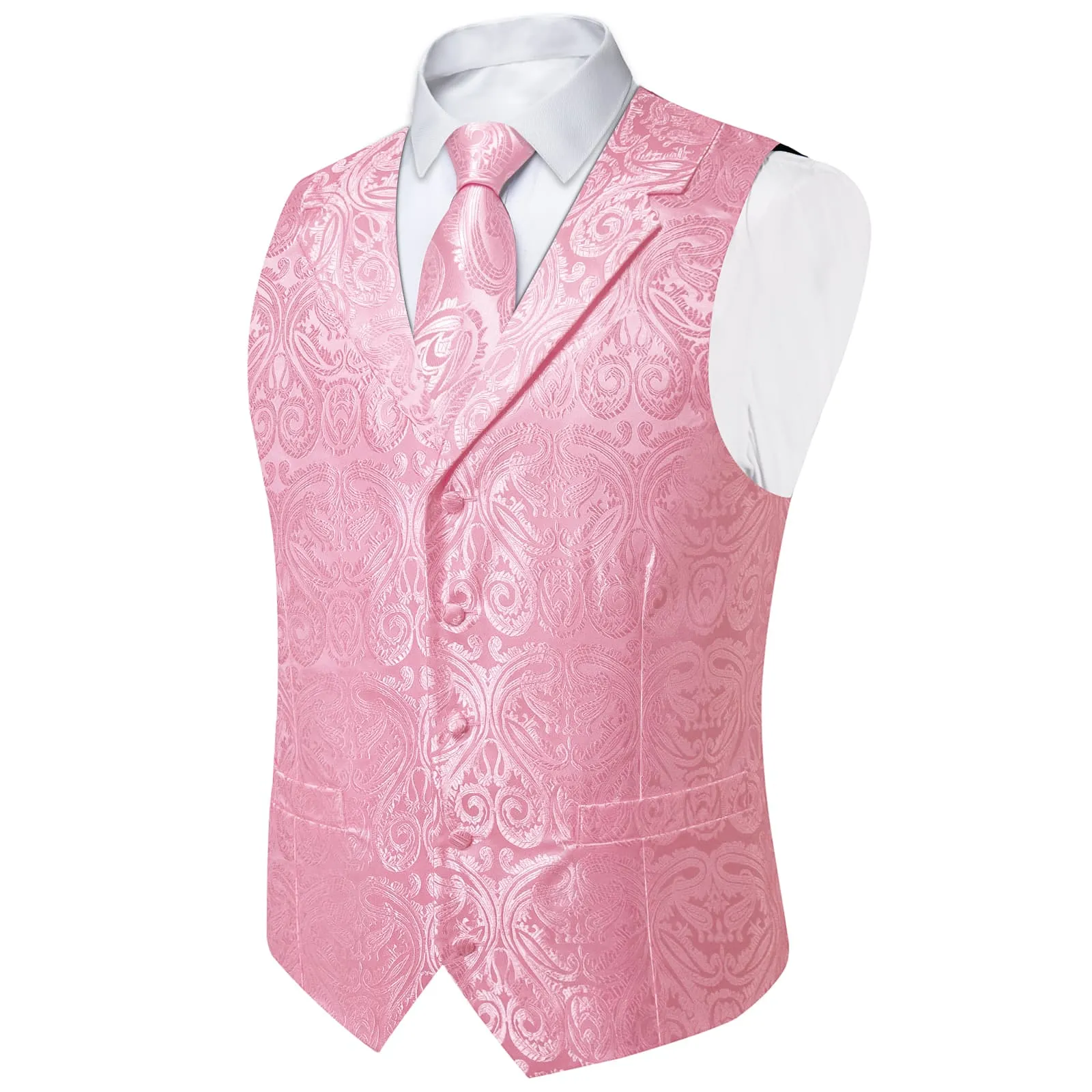 Ties2you Dress Vest Light Pink Paisley Notched Collar Silk Mens Work Vest Tie Set sold by Ties2You product image thumbnail 3